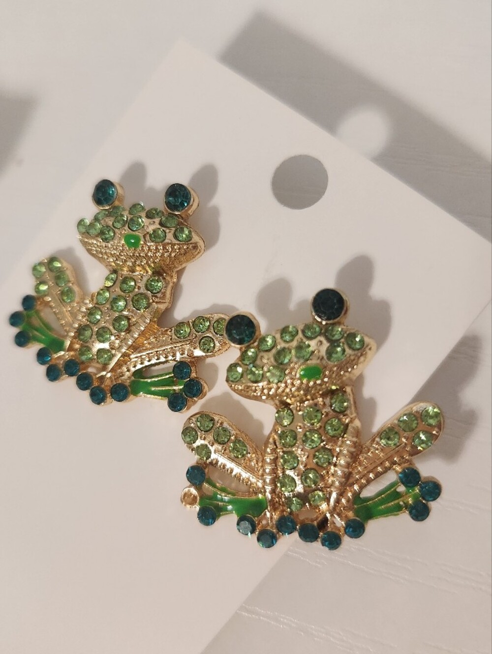 Gold-Tone Green Crystal Frog Earrings Free W/Purchase Of 3+ Items